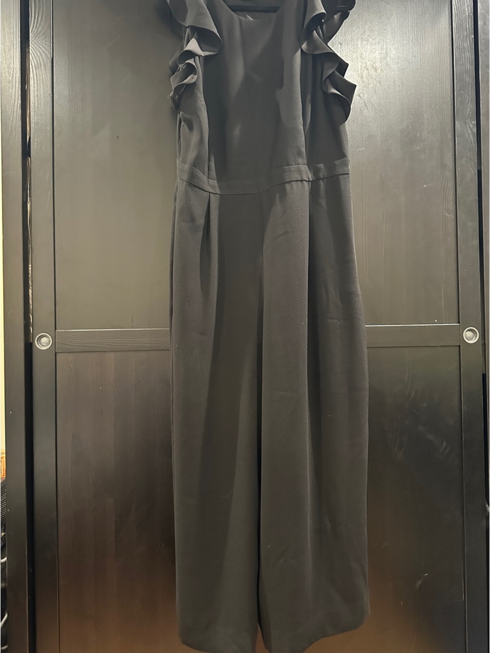 J. Crew Black Ruffle-Shoulder Wide-Leg Jumpsuit